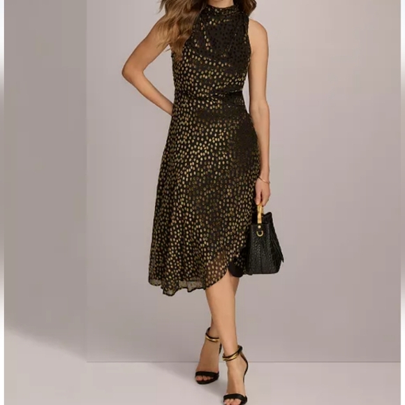 Donna Karan New YorkWomen's Burnout Velvet Sleeveless Midi Dress - Picture 5 of 9